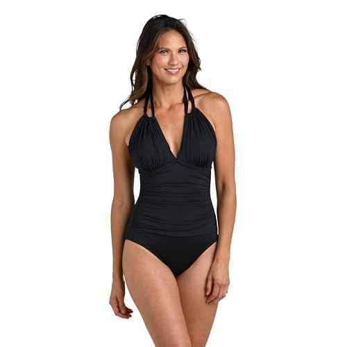 La Blanca Womens One Piece Swimsuit High Neck Keyhole Island Goddess