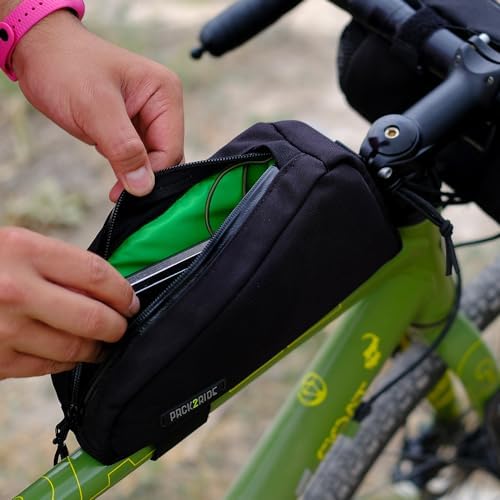 PACK2RIDE Toprock Frame Bag - Water Resistant, Durable Cordura Fabric & Bicycle Daily Essentials Holder - Top Tube, Frame Storage, Bikepacking for Road, Gravel Cycling - Black (1 L)