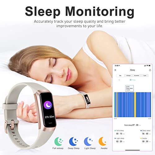 Fitness Tracker with 24/7 Heart Rate, Blood Oxygen Blood Pressure Sleep Monitor, Activity Trackers 5 ATM Waterproof,Step Calorie Counter Pedometer Health Smart Watch for Women Men Beige