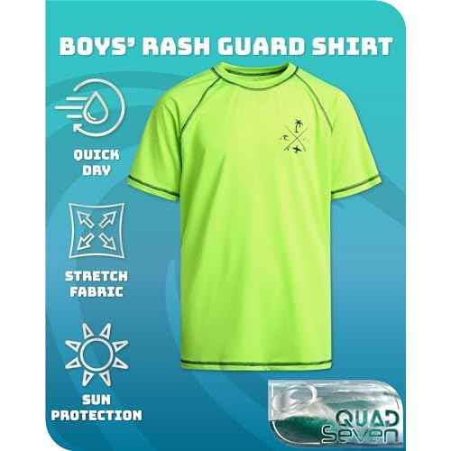 Quad Seven Boys Swim Shirt - 2 Pack Quick Dry Sun Protection Short Sleeve Rash Guard for Boys Youth Kids Swimwear (2T-18)