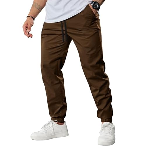 COOFANDY Mens Casual Joggers Pants Cotton Chino Cargo Sweatpants Hiking Outdoor Track Drawstring Pants