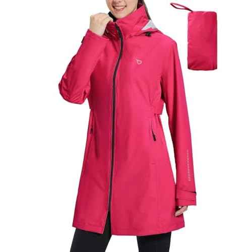 baleaf Women's Long Rain Coat Packable Waterproof Windbreaker Lightweight Cycling Jacket with Hood