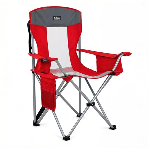 Byliable Oversized Folding Camping Chair with 330LBS Capacity - Red, Mesh Backrest