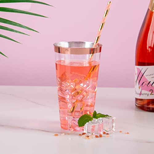 16 oz Rose Gold Plastic Cups - Disposable Tumblers for Weddings & Parties - RoseGold Variation