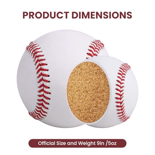 KRTOYUST Hard Baseball Balls - 3 Pack, Official Size 9 inch Composite Leather