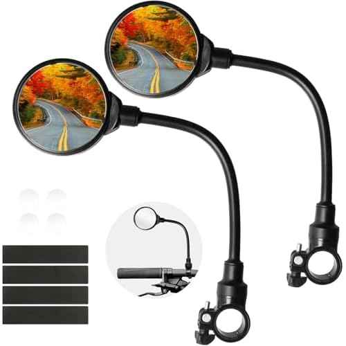 Reflective Bike Mirror Handlebar Mount, Adjustable Rotatable Bicycle Rear View Mirror, Wide Angle Acrylic Convex Safety Mirror for Mountain Road Bike (yellow)