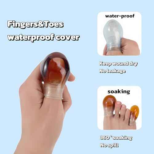 Waterproof Finger Protectors for Shower & Swimming - Comfortable, Durable, Reusable Silicone Sleeves Toe Cover for Nail Care & Nail Soaking (2 Large 1 Long)