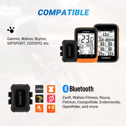 MOOFIT Speed/Cadence Sensor,ANT+ Bluetooth Cycling Cadence Sensor,Wireless RPM Sensor for Bicycle or Spin Bike,IP67 Speed and Cadence Sensor Compatible with Wahoo, Zwift, Openrider, Peloton