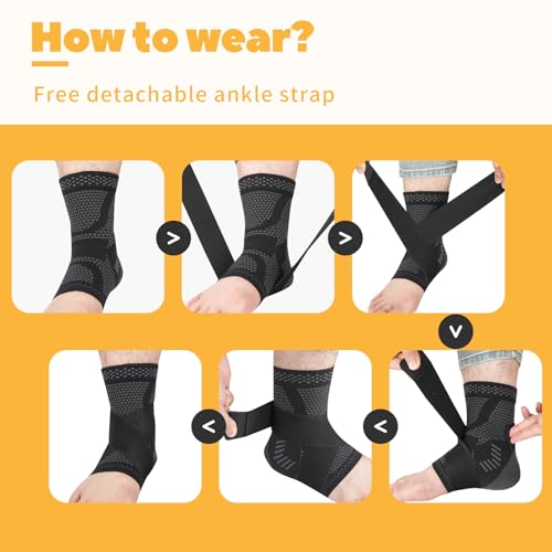 JIUFENTIAN Ankle Brace for Women an Men Adjustable Compression Sleeve (Pair)-Ankle Support Heel Brace for Achilles Tendonitis, Plantar Fasciitis-Eases Swelling and Sprained Ankle(Grey,Large)