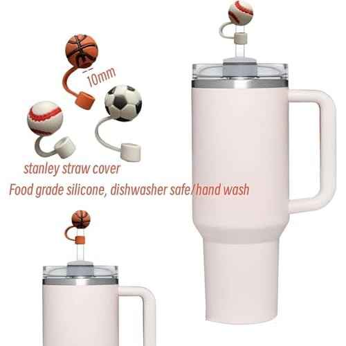 Basketball Straw Cover for Stanley 40&30 Oz Cup, 10mm Silicone Straw Covers Cap for Stanley Cup Accessories, Cute Topper for Tumblers, Cap Stopper for Reusable Tip Lids (Sports)