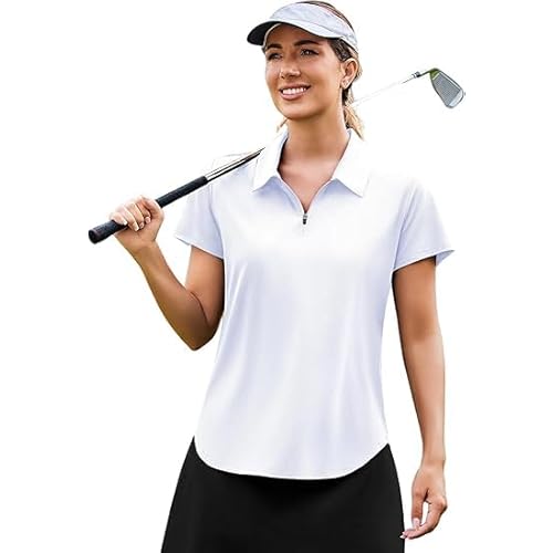 PINSPARK Womens Golf Shirts Short Sleeve Polo Moisture Wicking Tops V-Neck with Collar Shirts Tennis Outfits
