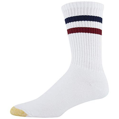 GOLDTOE Men's Cotton Blend Athletic Crew Socks - Large White/Grey Heather 6 Pairs
