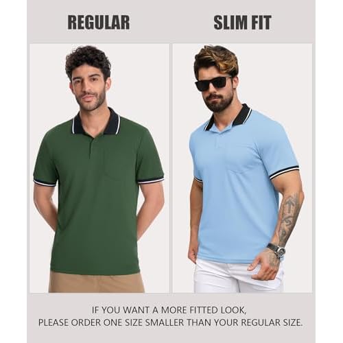 ZITY Mens Polo Shirts Casual Short Sleeve Athletic T-Shirts Classic Contrast Collar Shirt with Pocket