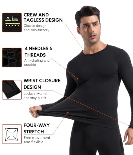 Men's Thermal Long Johns Underwear Set - Large Size, Black
