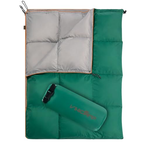 Down Camping Blanket - Lightweight Packable Outdoor Warm Blanket - Green/Brown