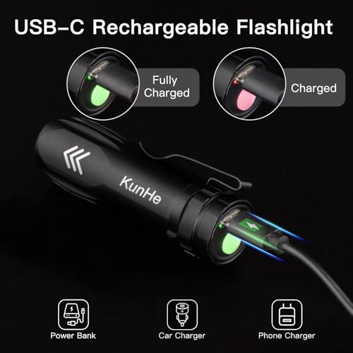 KunHe 5 Pack Small Rechargeable Flashlight Mini LED Flashlight Bright Clip-On Light EDC Flash Light with Side COB Light for Camping Home Emergency