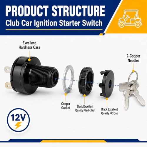 Golf Cart Ignition Switch with Keys for Club Car Precedent 2004+ and Tempo 2018+