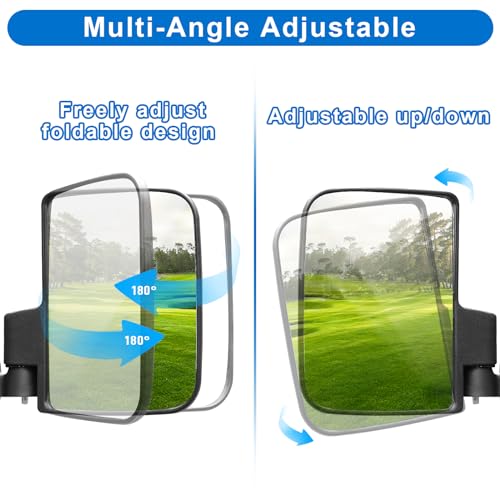 MOSNAI No Drill Golf Cart Side Mirrors for EZGO Club Car Yamaha Square Tube - Black