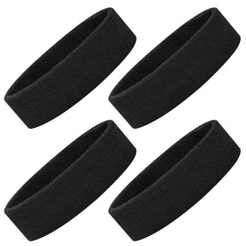 ONUPGO 4 Pack Sweatbands Sports Headbands for Men & Women, Cotton Headband Terry Cloth Sweatband for Tennis,Basketball,Football,Gym,Working Out - Moisture Wicking Elasticity