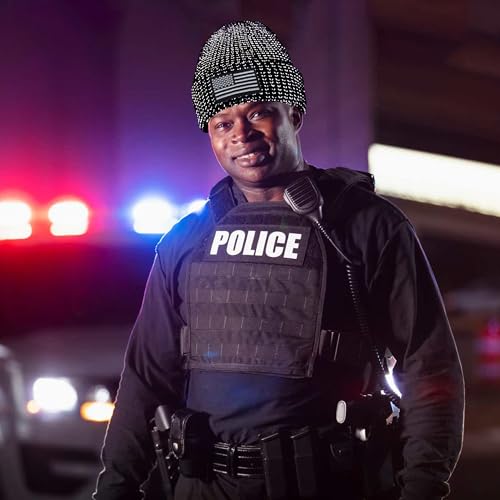 Ababalaya American Flag Knit Watch Cap, Satin Lined USA Multi-Season Army Military Tactical Beanie, Reflective Beanie