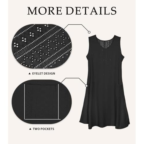 Swimsuit Coverup Summer Dresses for Women Eyelet Casual Loose Sleeveless Sundress with Pockets