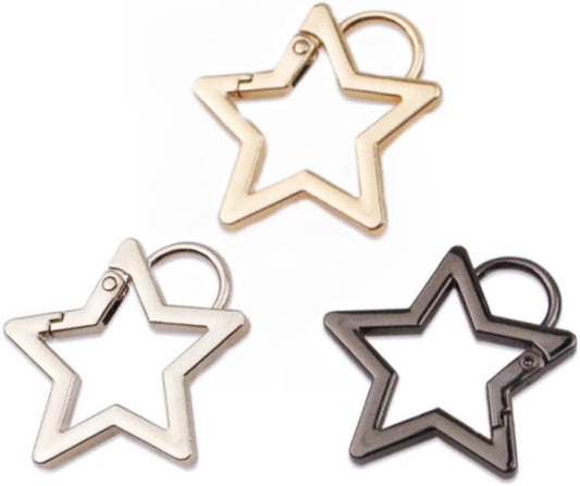 3Pc Star Shaped Stainless Steel Keychain Clip Carabiner Snap Hook Holder Star Carabiner Hook Clip Key Holder Carabiner Clip for Keys and Wallet with Key Chain Rings Accessories (M)
