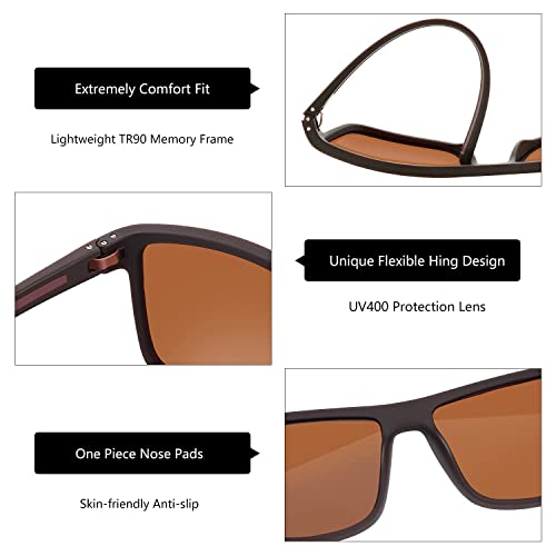 Brown Polarized Sunglasses for Men - Light TR90 Frame UV400 Square Sun Glasses C01