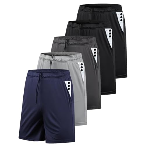 5 Pack Men's Athletic Gym Shorts with Pockets Quick Dry Activewear Workout Running Shorts for Men