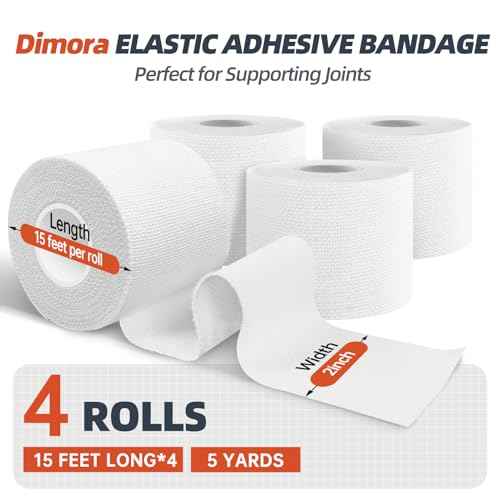 Dimora 4-Pack Elastic Adhesive Bandage Tape - Durable Elastic Tape for Joints Support and First Aid Kit, No Sticky Residue, Strong Bandage Wraps for a Pained and Tender Joint
