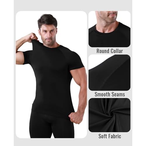 Niksa Men's Compression Shirts, Compression Shirts for Men Short Sleeve Athletic, Quick Dry Workout T Shirts Base Undershirt