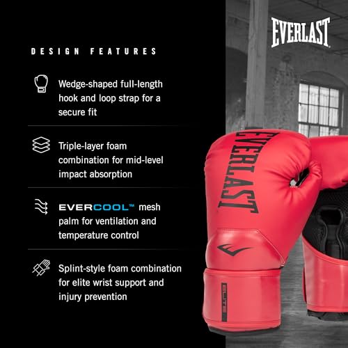 Everlast Elite 2 Boxing Gloves - Red 16 oz - Superior Support & Impact Protection