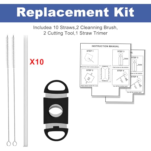 Replacement Straw Set for ThermoFlask Water Bottles - 10 Straws with Brushes & Cutter