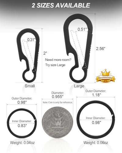 Black Titanium Carabiner Keychain Clip with Key Rings - Large 2.6"