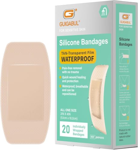 Waterproof Silicone Bandages for Sensitive Skin 2x4 Inches - 20 Count