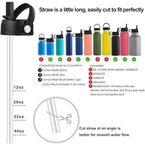 Straw Lid for Hydro Flask Wide Mouth Water Bottles, Top Lids with Straw Compatible with Hydro Flask 32 40 oz, Replacement Cap Wide Mouth Accessories Flip Lid Flex Handle