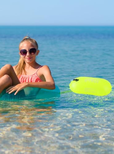 Open Water Swim Buoy with Waterproof Phone Pouch - Safety Float for Swimmers