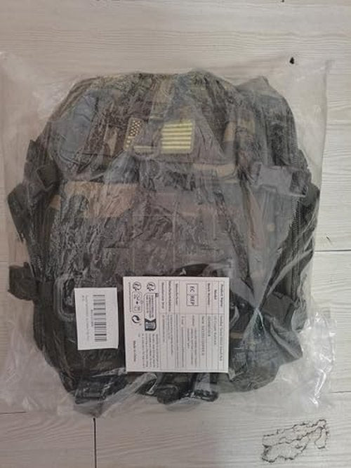 Hannibal Tactical 45L MOLLE Assault Backpack, Tactical Backpack Military Army Camping Rucksack with Bottle Holder, 3-Day Pack Trip w/USA Flag Patch, D-Rings, US Woodland