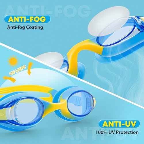 Generic Portzon Unisex-Child Swim Goggles, Anti Fog No Leaking Clear Vision Water Pool Swimming Goggles, Blue/Yellow, Pack of 2