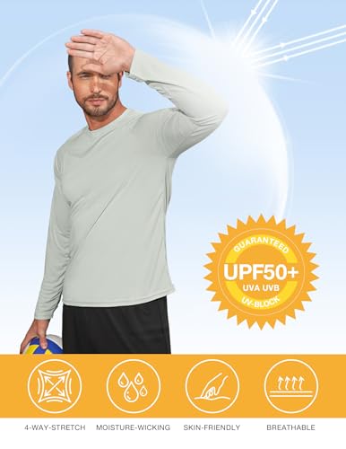 Men's Short Sleeve UPF 50 Sun Protection Rash Guard Shirt for Fishing & Running - Gray, Large