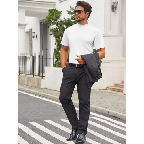Mens Mock Turtleneck T Shirts Short Sleeve Cotton Basic Undershirt Relaxed Fit Lightweight Solid Pullover Tops