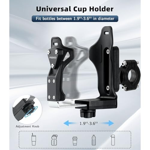 MoKo Bike Water Bottle Holder, Adjustable Bike Water Bottle Cage for 1.9-3.6" Diameter Bottle, for Handlebar & Frame, Motorcycle Cup Holder with Screw Tool, for Bicycle/Stroller/Scooter/Wheelchair/ATV