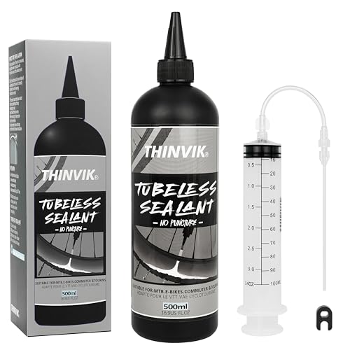 Thinvik Tubeless Tire Sealant 500ML/16.9oz No Puncture Hassle and Leak Prevention for Road Bike MTB CX and Gravel Bicycle Tubeless Tyres Sealant Injector Set/500ML(Single)