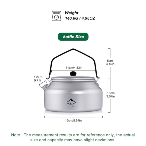 Widesea UltraLight 1L Camping Kettle, Hard-Anodized Aluminum Open Flame Safe Tea & Coffee Pot with Heat-Resistant Handle, Portable for Campfire, Backpacking, Hiking, and Outdoor Adventures