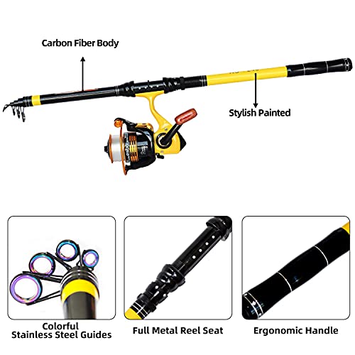 Y6.9ft Telescopic Fishing Rod and Reel Combo - Medium Heavy Saltwater Freshwater Kit with 22lb Line