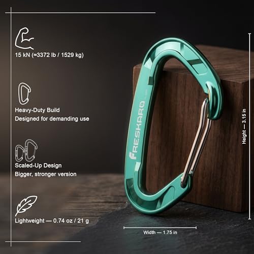 Heavy Duty Stainless Steel Wiregate Carabiner 15kN for Camping Hiking - Green 4 Pack