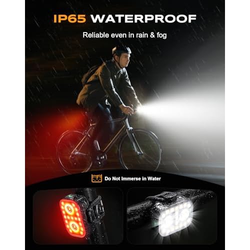 Bike Lights, Ultra-Slim & Lightweight Rechargeable Bicycle Lights Set, [5+6 Modes] Dual USB-C Bike Lights Front and Back, IP65 Waterproof Bicycle Lights for Night Riding Road Mountain Cycling