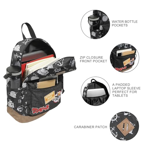 One Piece Live Action Backpack with Straw Hat Pirates Logo, 16.5-Inch Black Laptop Bag