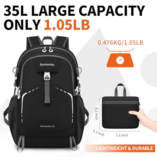 35L Lightweight Packable Backpack ? Durable Foldable Daypack for Travel, Hiking, and Gym (Black)