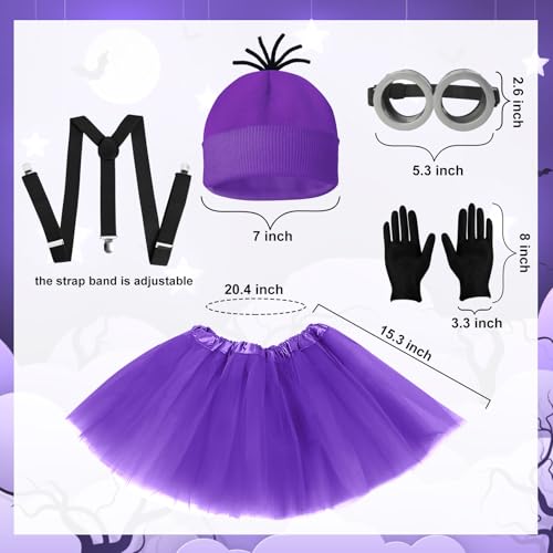 5 Pcs Halloween Costume Women Adults,Purple Beanie/Goggles/Tutu Skirt/Suspenders/Gloves Halloween Costume Accessories