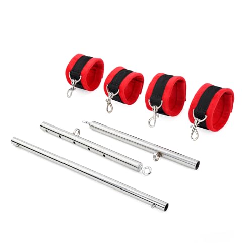 Heavy Duty Stainless Steel Expandable Spreader Bar with Red Furry Straps - Home Gym Fitness Equipment